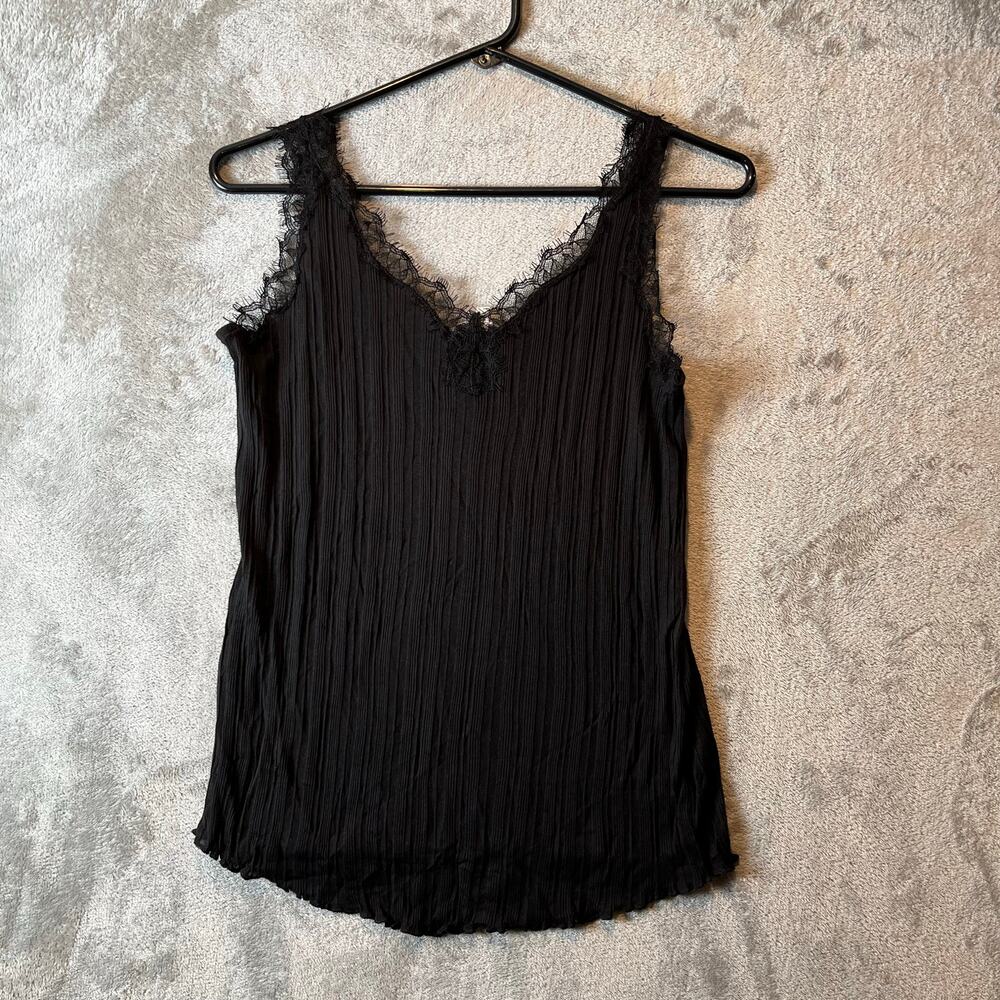 Skin Black Lace Ribbed 100% Pima Cotton Tank‎ Sizd 3 (Large) Loungewear Comfort